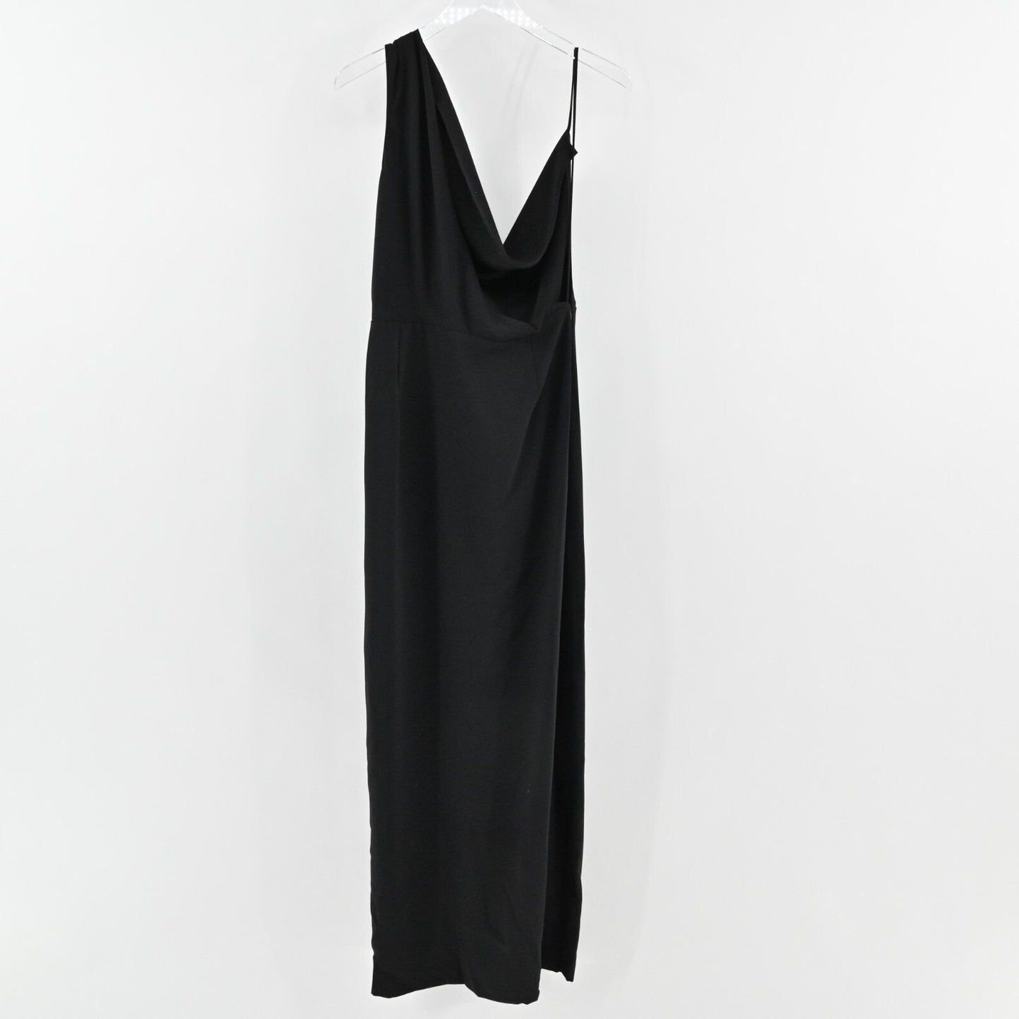 AMANDA UPRICHARD Arial Dress Size L Drape Front Sleeveless Crepe Black Maxi Gown