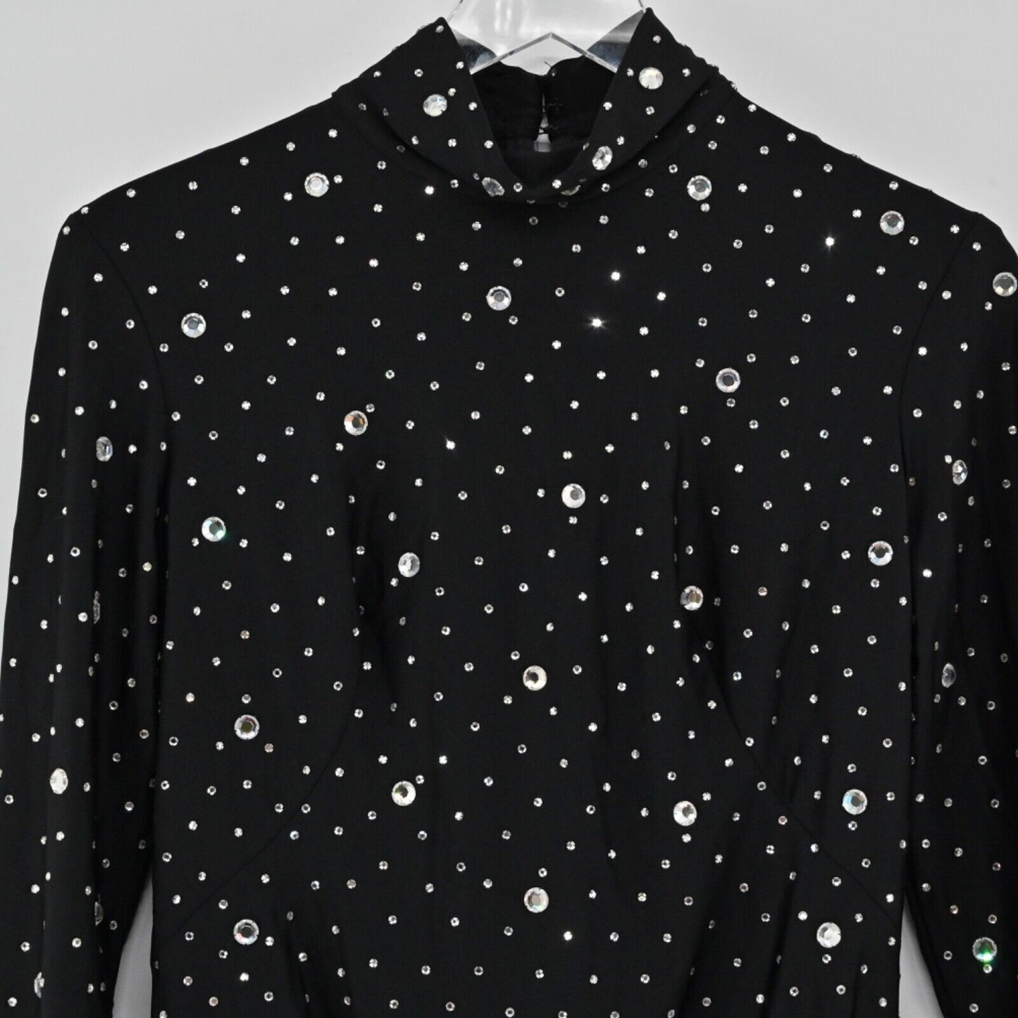 VINTAGE Bodysuit Womens Size 8 Black Rhinestone Mock Neck Long Sleeve Dance Glam