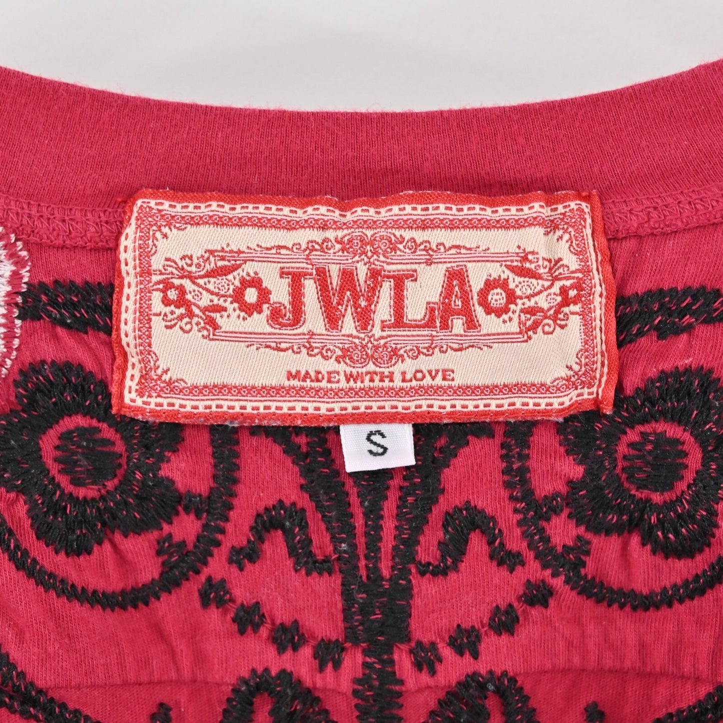 JOHNNY WAS Top Womens Size S Red Floral Embroidered JWLA Scoop Neck Long Sleeve