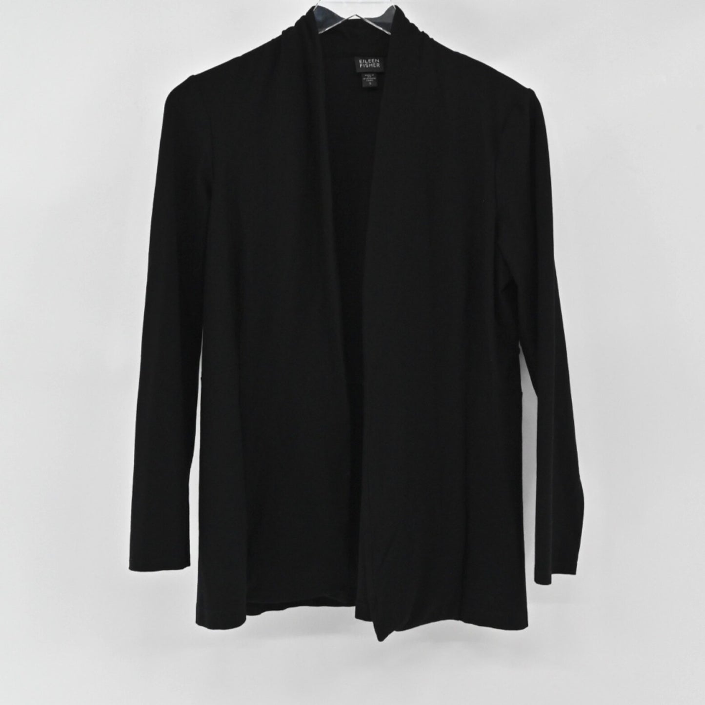 EILEEN FISHER Womens Black Cardigan Size S Open Front Jersey Knit Minimalist USA
