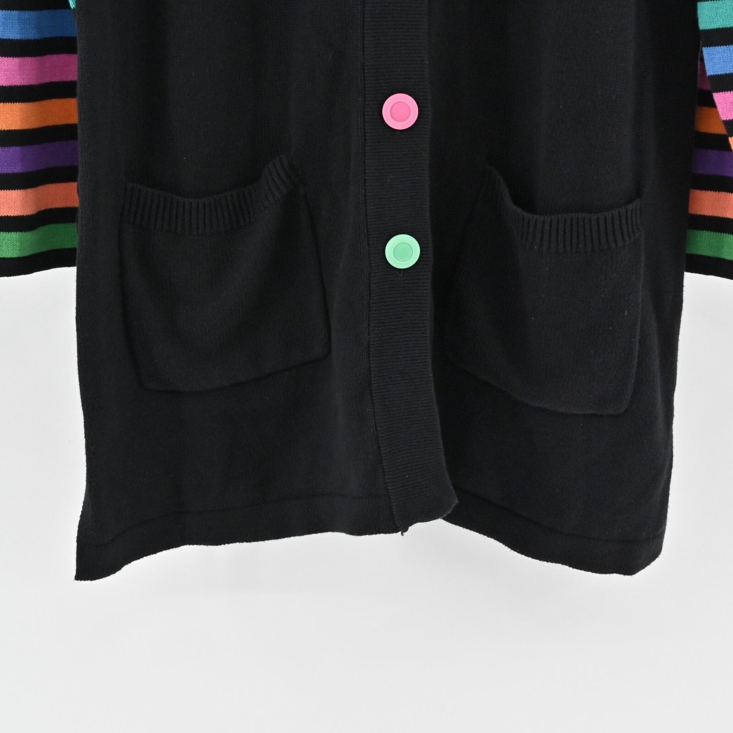 BOB MACKIE Cardigan Sweater Womens Size L Wearable Art Multicolor Stripe Knit