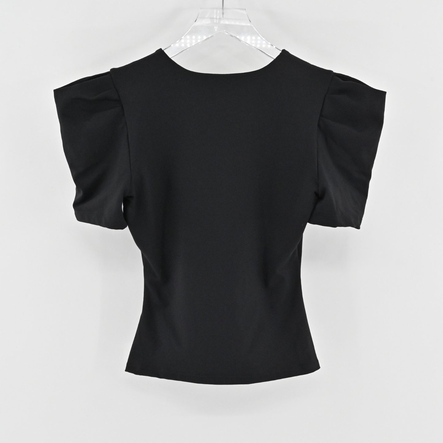 Susana Monaco Womens Pleated Puff SleeveTop Size XS Fitted Black Deep V Blouse