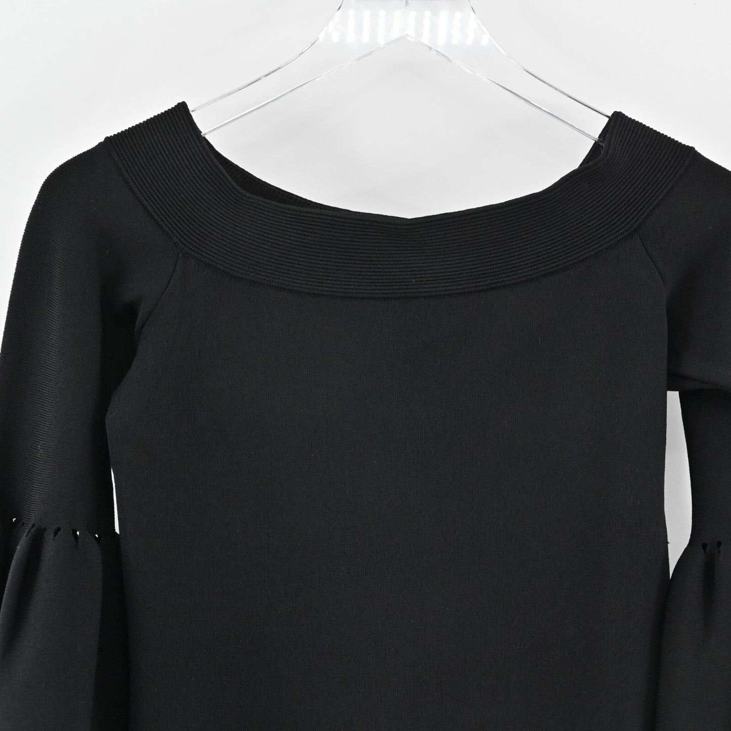 ELIZA J Top Womens Sz M Black Off The Shoulder Bell Sleeve Fold Over Neck Blouse