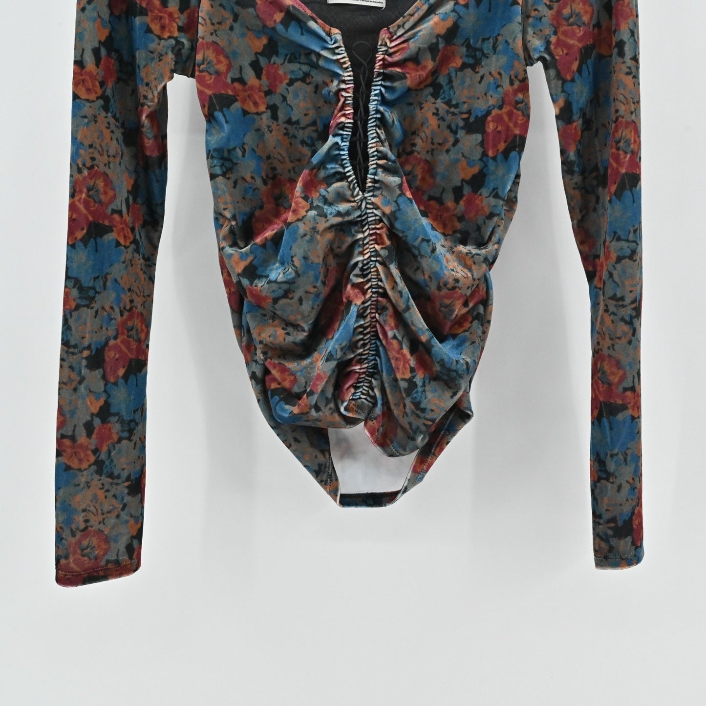 Urban Outfitter Womens Georgia Velvet Lace-Up Top Size M Dark Romantic Floral
