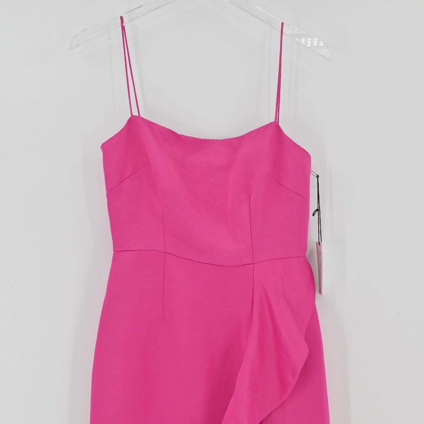 AMUR Ashley Dress Size 2 Linen Pink Satin Ruffle Wedding Guest Feminine Romantic