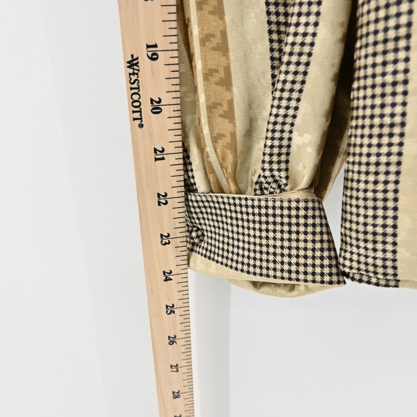 Vtg Silk Blouse Womens Sz 8 Houndstooth Top Stripe Collar Office Siren Academia