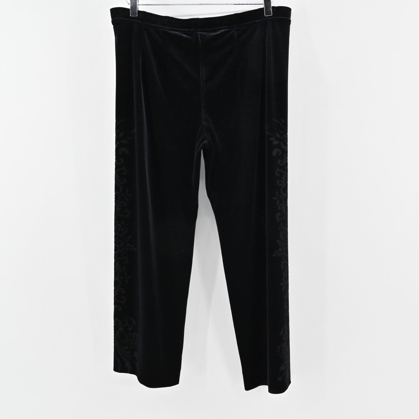 ST JOHN Pants Womens Sz S Sport Pull On Black Wide Leg Velvet Burnout Side Print