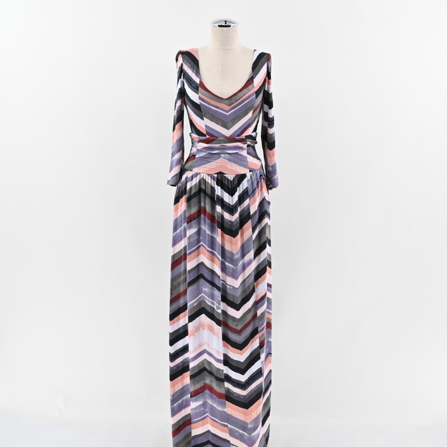 ANTHROPOLOGIE Maeve Novela Dress Size XS Chevron Print Scoop Neck Jersey Maxi