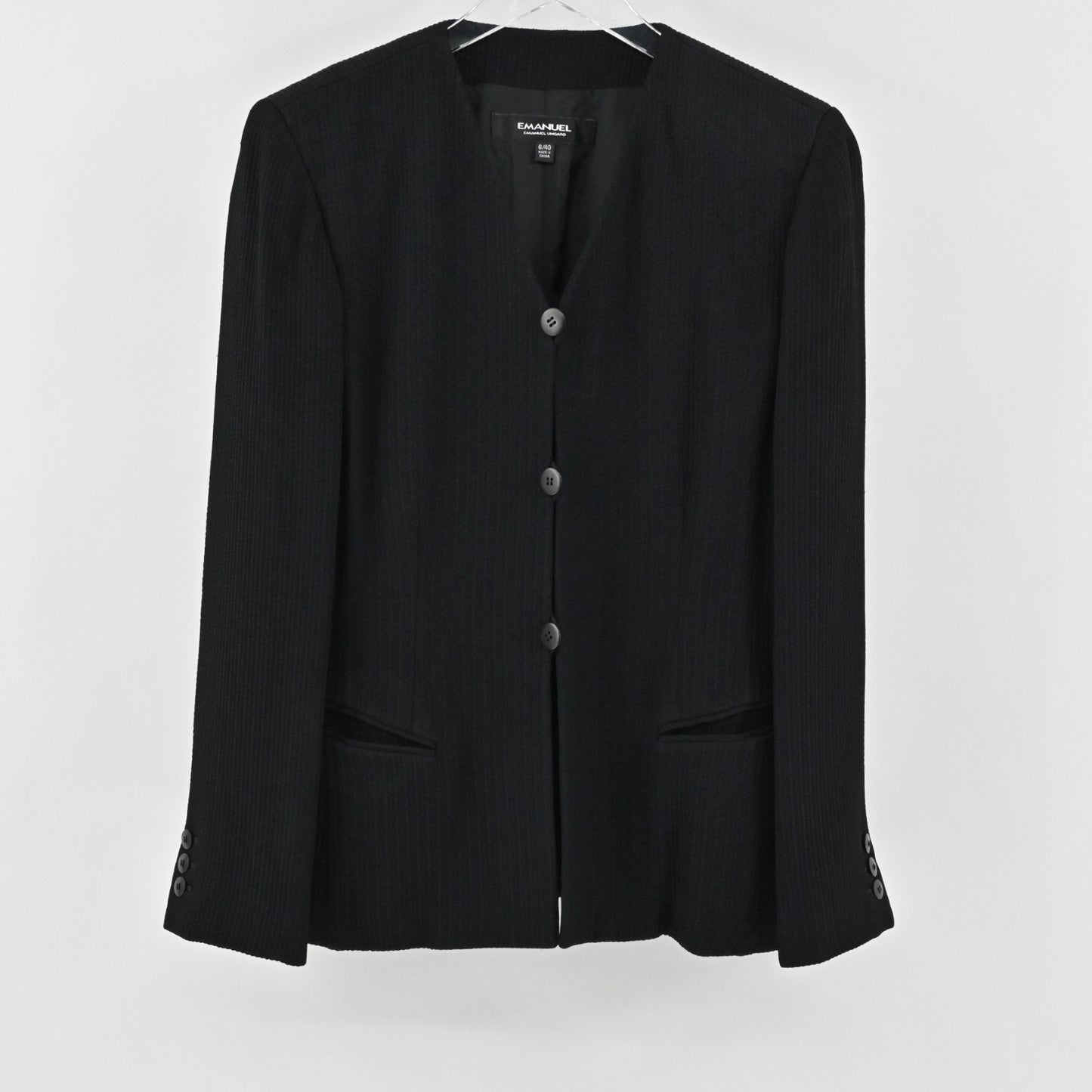 Emanuel Ungaro Womens Black Blazer Size 6 Single Breasted Collarless Jacket