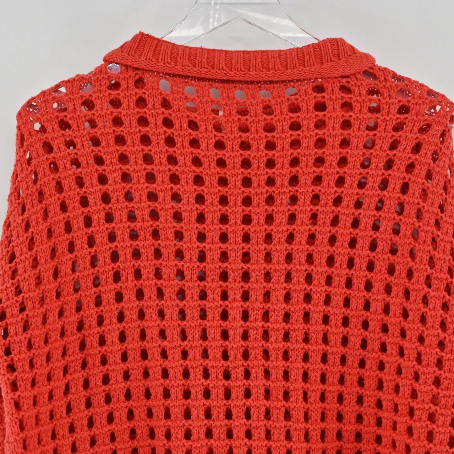 FREE PEOPLE Sweater Womens Size S Red Open Knit Long Sleeve Roll Neck Top Boxy