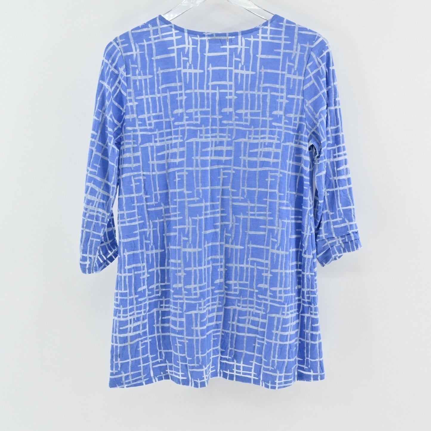 Habitat Womens Tunic Top Size S Blue White Geometric Art to Wear Coastal Casual