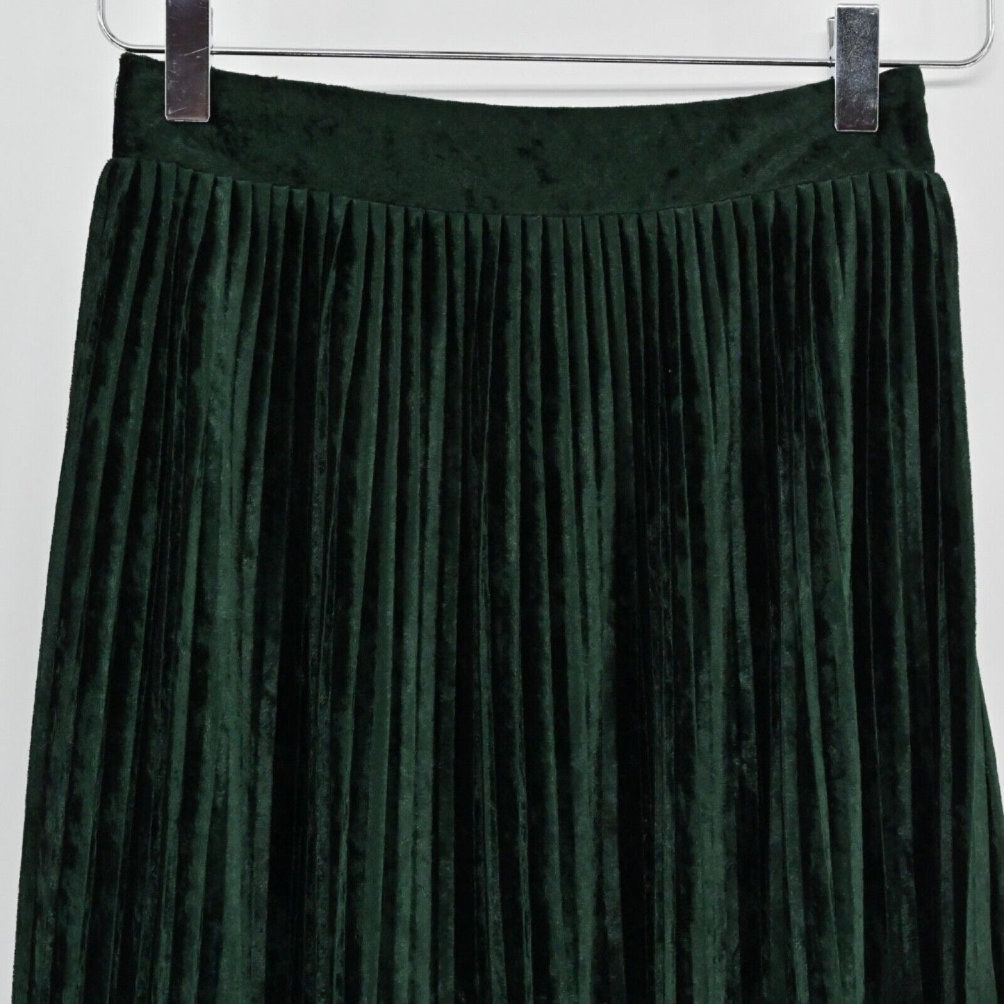 ZARA Skirt Set Womens Size XS Blouse Pleated Velour Emerald Green Retro Career