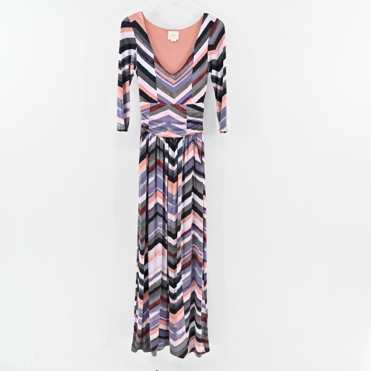 ANTHROPOLOGIE Maeve Novela Dress Size XS Chevron Print Scoop Neck Jersey Maxi