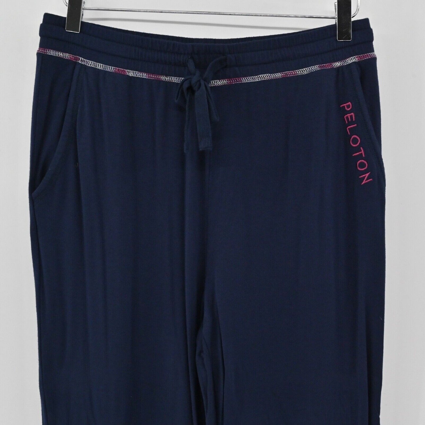 PELOTON Pants Womens Sz S Navy Blue Pink Logo High Rise Sleepover Jogger Sweats