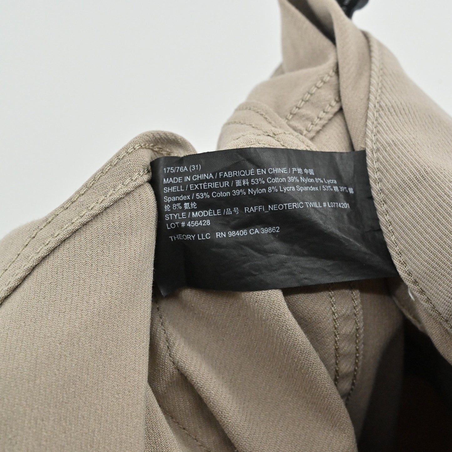 Theory Mens Raffi Neoteric Twill Pants Size 31 Beige Cotton Blend Stretch