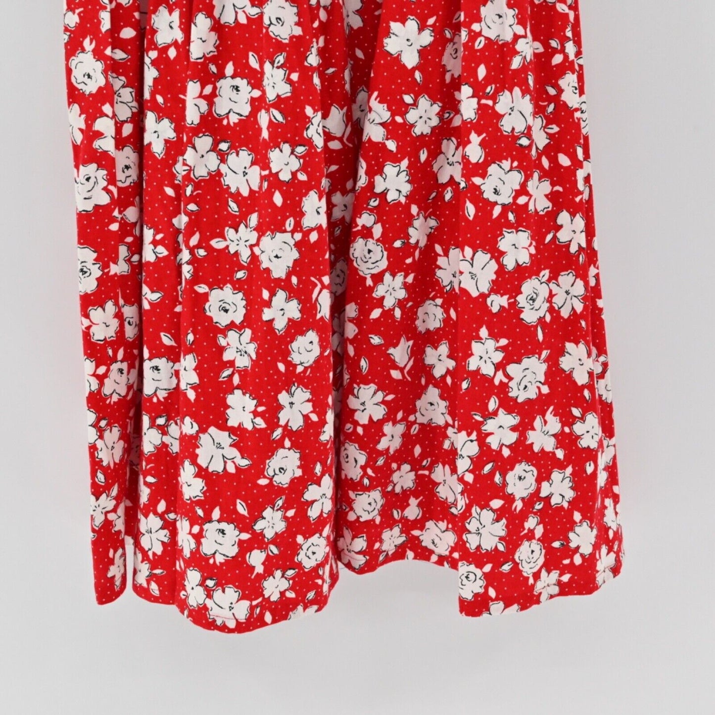 Vtg PAQUETTE Dress Women Sz 6 Red Floral Cotton Square Neck Basque Waist USA 90s