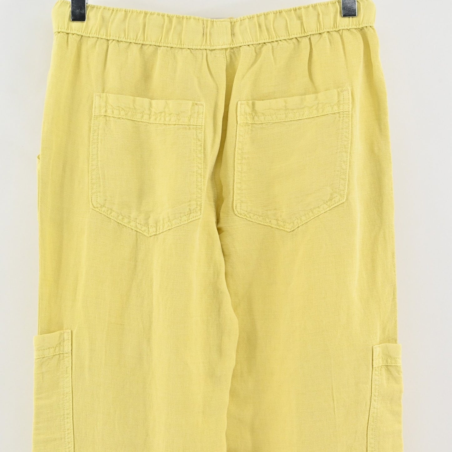 Nicole Miller Womens Yellow Cargo Pants Size XS Linen Blend Crop Cinch Hem
