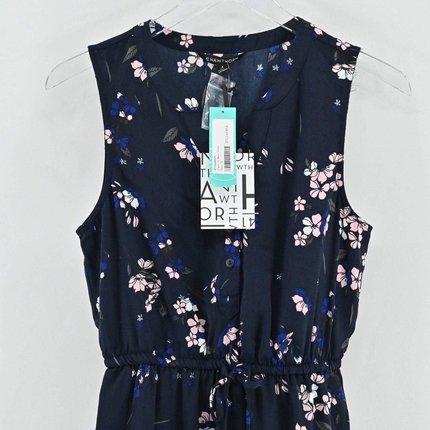 41 Hawthorn Womens Sleeveless Floral Mini Dress Size S Navy Pink Drawstring NEW
