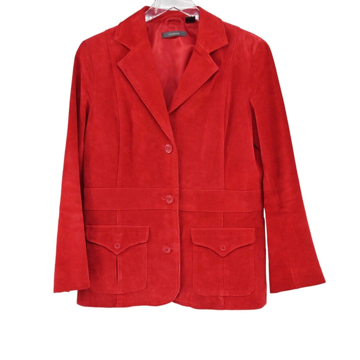 LIZ CLAIBORNE Jacket Womens Size M Suede Leather Red Button Front Retro 00s Y2K