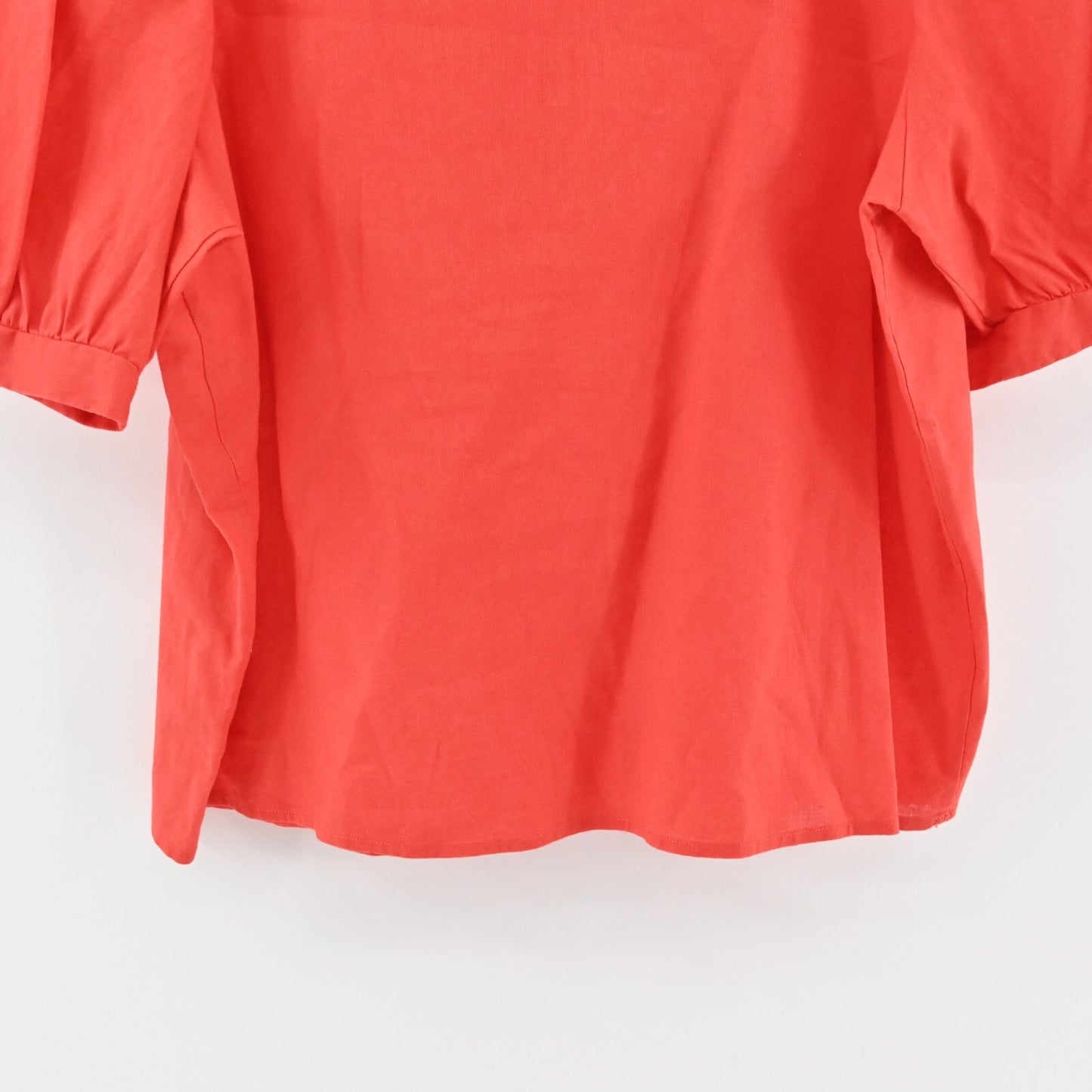 SAKS FIFTH AVENUE Top Womens Size XL Coral Linen Blend Split V Neck Puff Sleeve