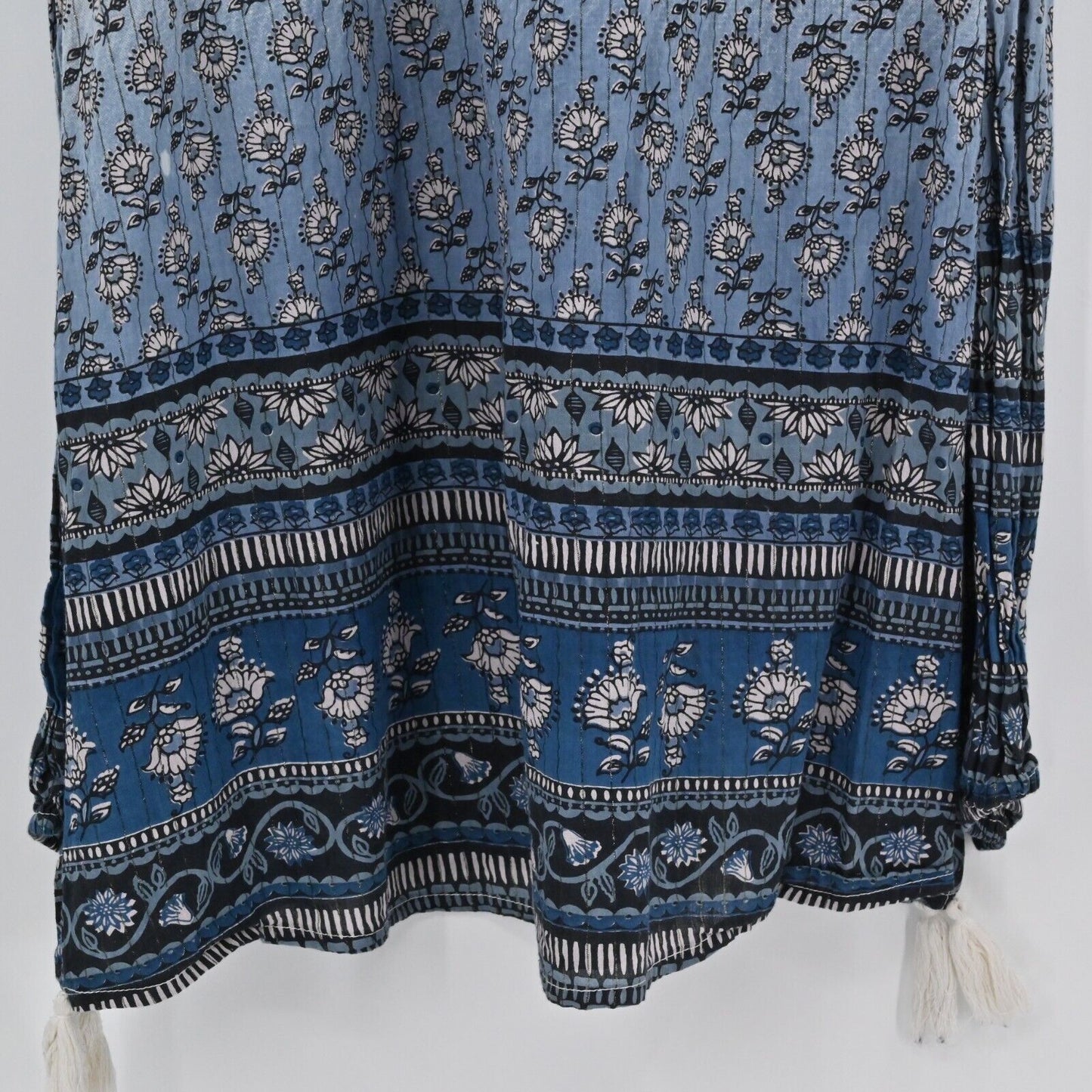RAGA Dress Womens Size XS Night Bloomer Mini Cold Shoulder Tassel Metallic Boho