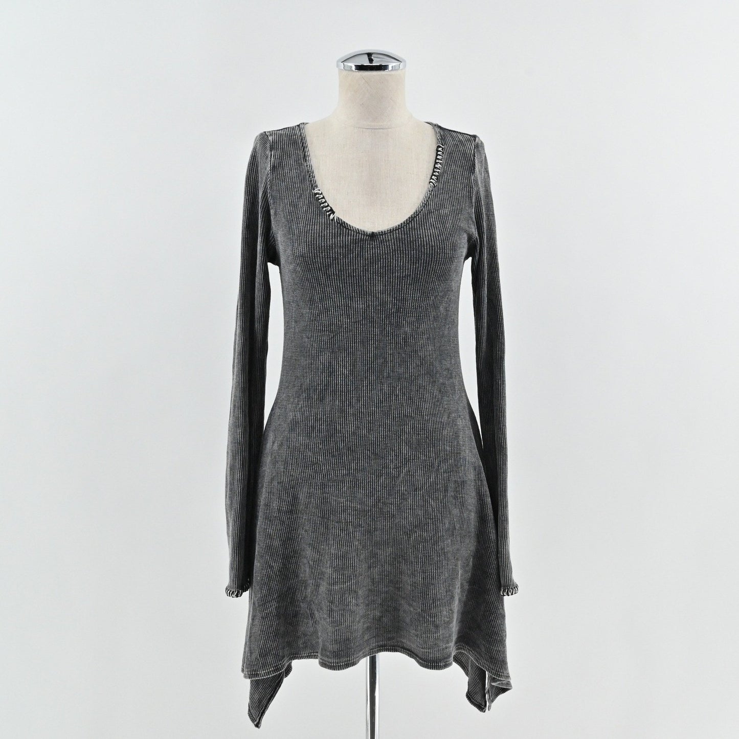 Vtg Y2k T Party Waffle Knit Dress Size M Gray Whimsigoth Grunge Asymmetrical