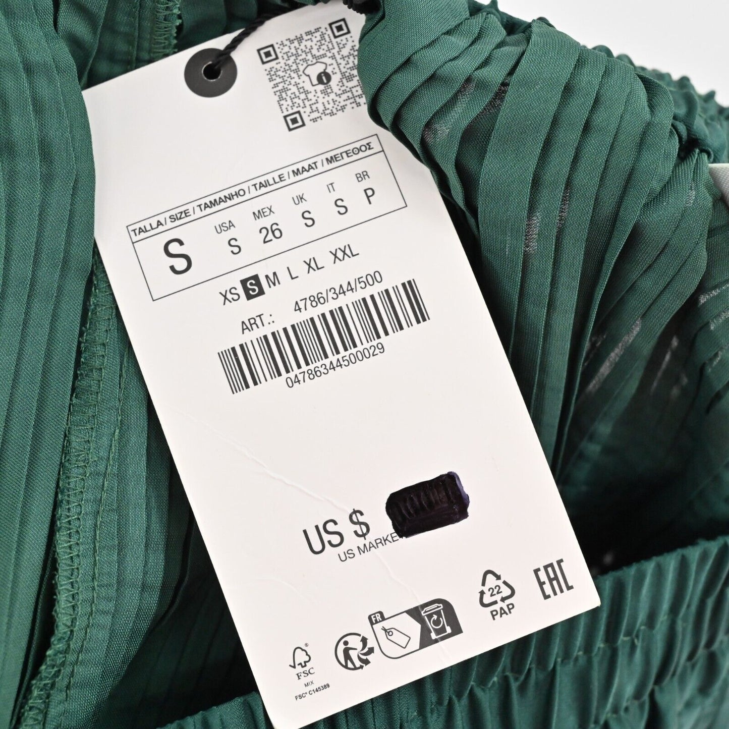 ZARA Pants Womens Size S Emerald Green Pleated Wide Leg Casual Pull On NEW