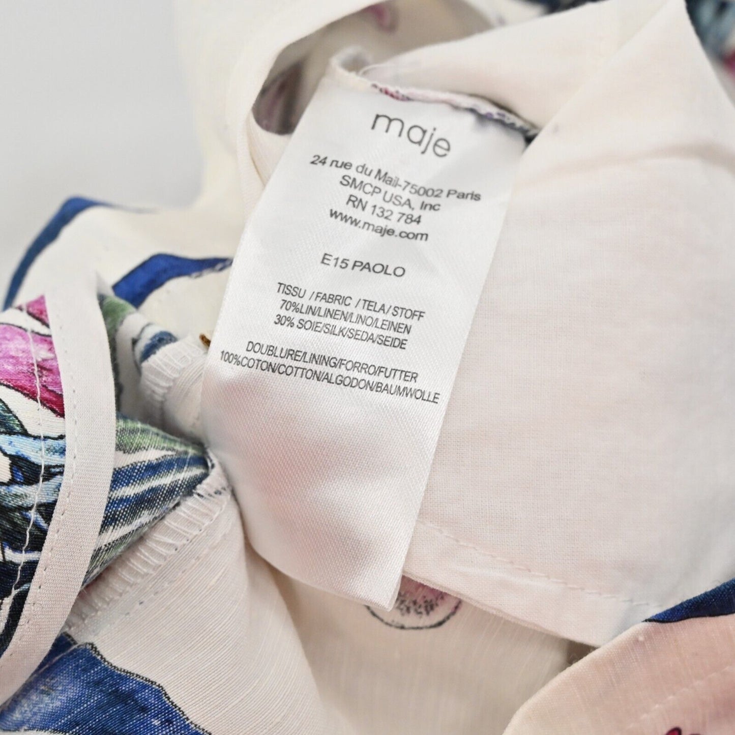MAJE Pants Womens Sz S Paolo Floral Print Straight Leg Silk Linen Tropical FLAW
