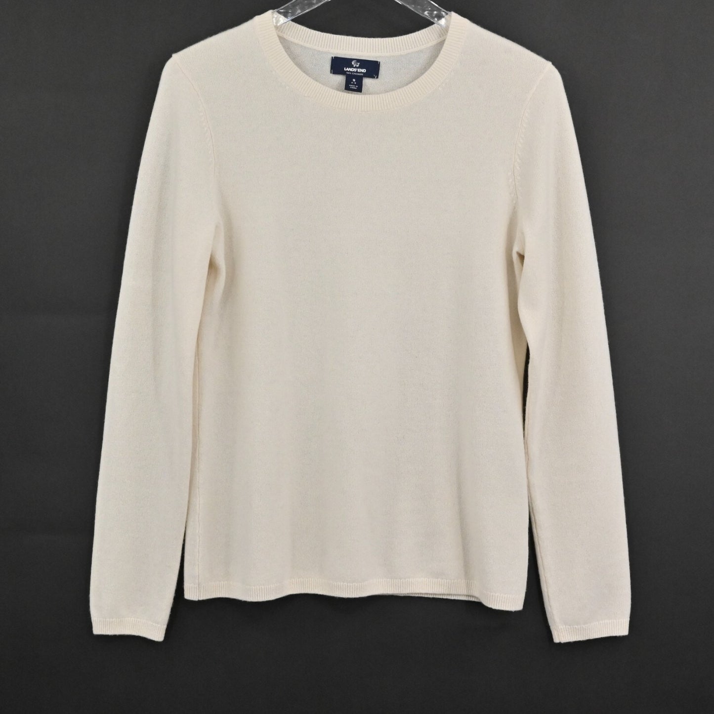 LANDS END Womens Cashmere Sweater Size S Cream Knit Crew Neckline Classic Luxury