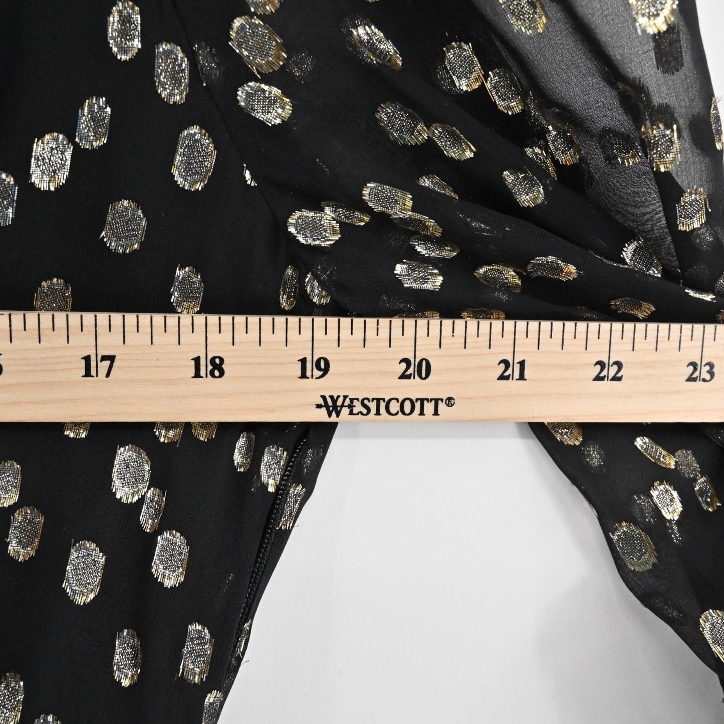 A LOVES A Metallic Dress Size S Black Gold Dot Silk Blend VNeck Accordion NEW