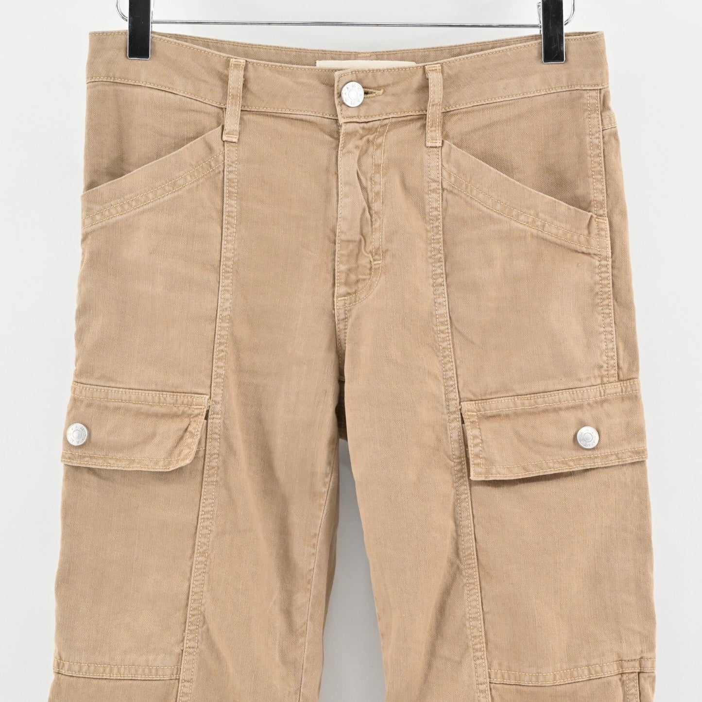 AMO Ellen Womens Pants Size 25 Straight Cargo Pocket Trouser Tan Linen Blend