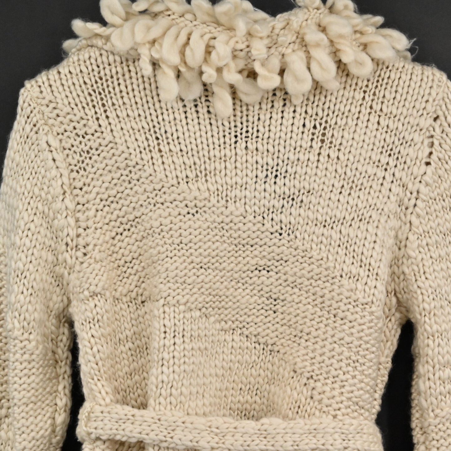 ZARA Womens Sweater Size S Fringing Cardigan Belted Cream Wool Blend Boho NEW