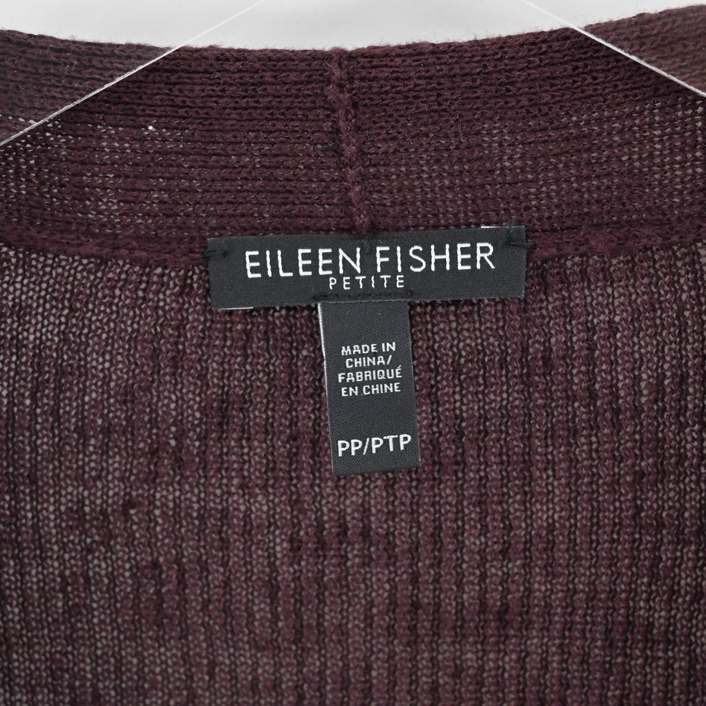 EILEEN FISHER Cardigan Sweater Womens Size PP Dark Burgundy Organic Linen Knit