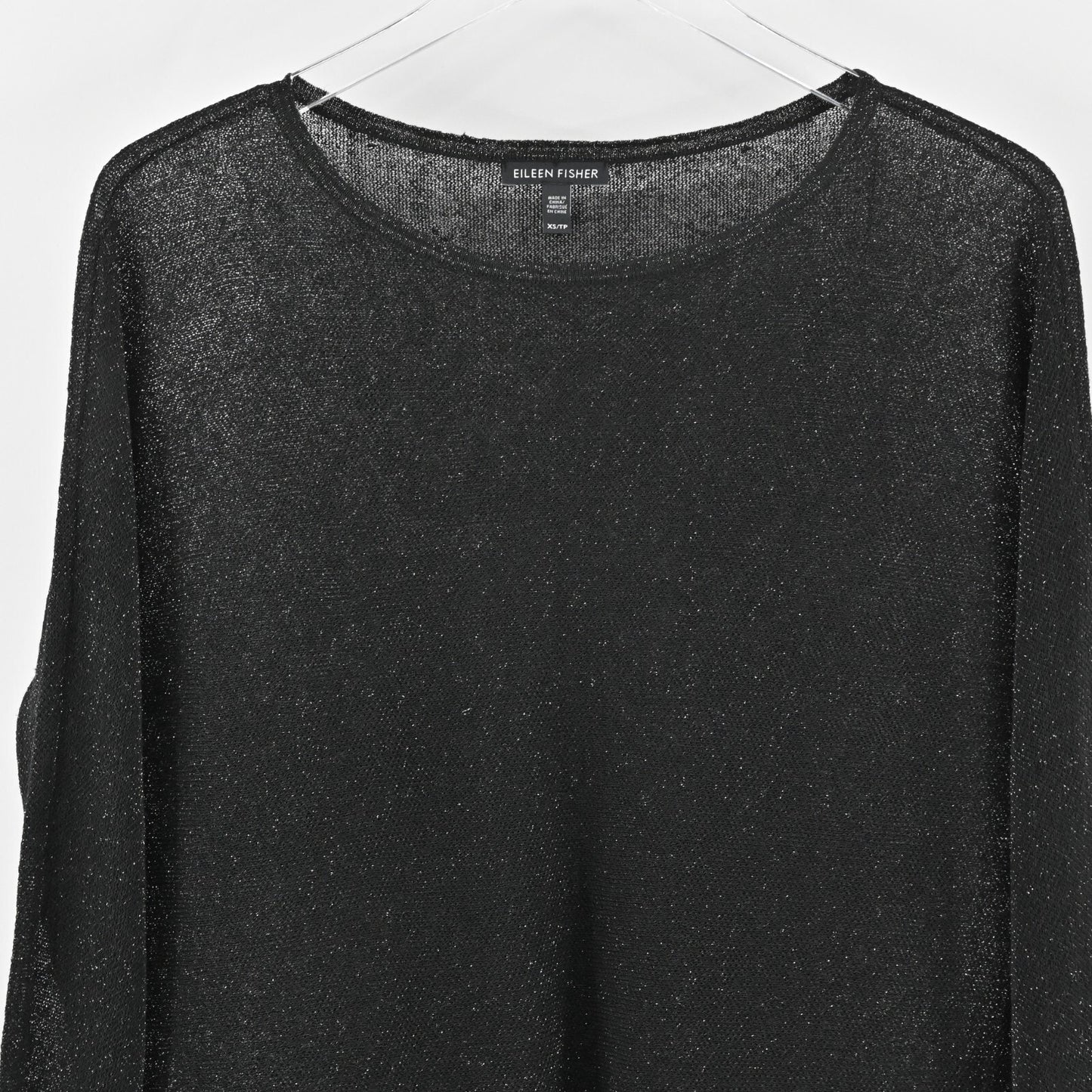 EILEEN FISHER Top Womens Size XS Black Linen Blend Bateau Neck Sparkle Tunic