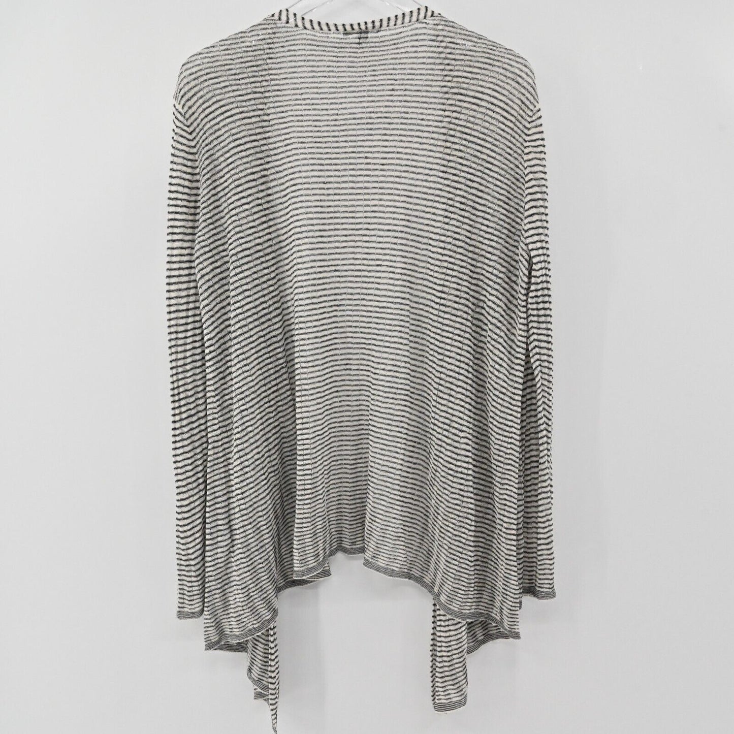 EILEEN FISHER Cardigan Womens Sz M Fine Organic Linen Crepe Knit Sweater Stripe