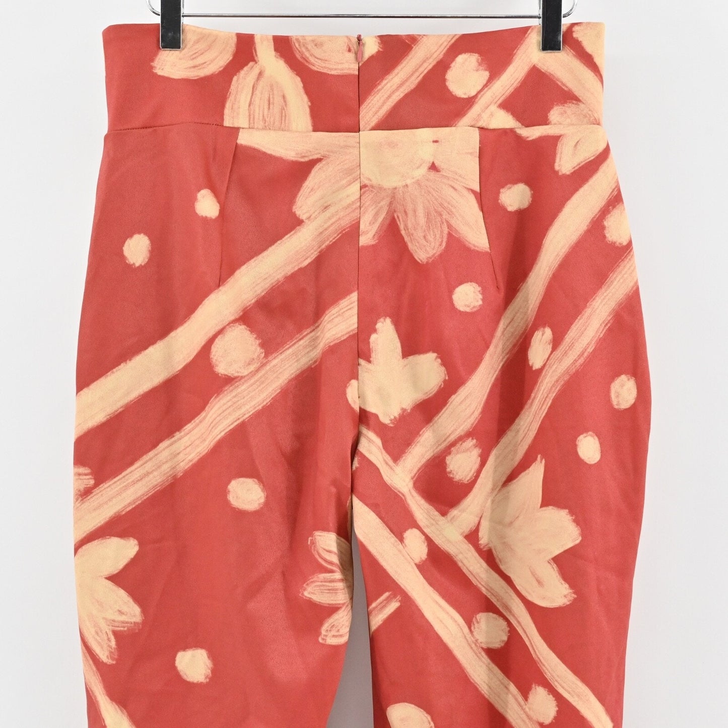 FELIPE DE LA PAVA Womens Flare Pants Sz L Coral Floral High Rise Retro Boho 70s