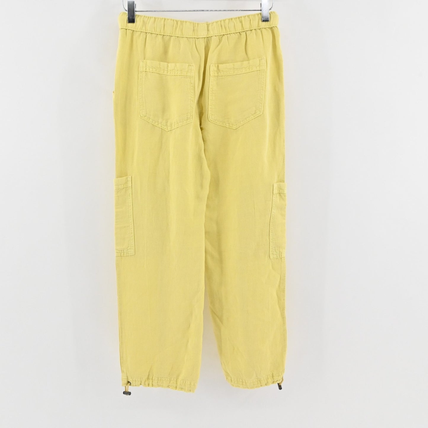 Nicole Miller Womens Yellow Cargo Pants Size XS Linen Blend Crop Cinch Hem
