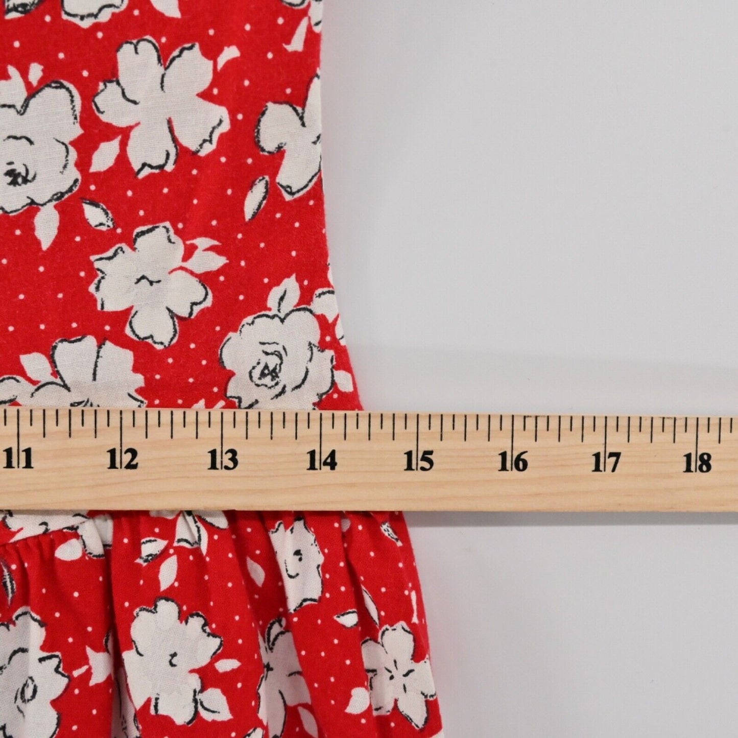 Vtg PAQUETTE Dress Women Sz 6 Red Floral Cotton Square Neck Basque Waist USA 90s