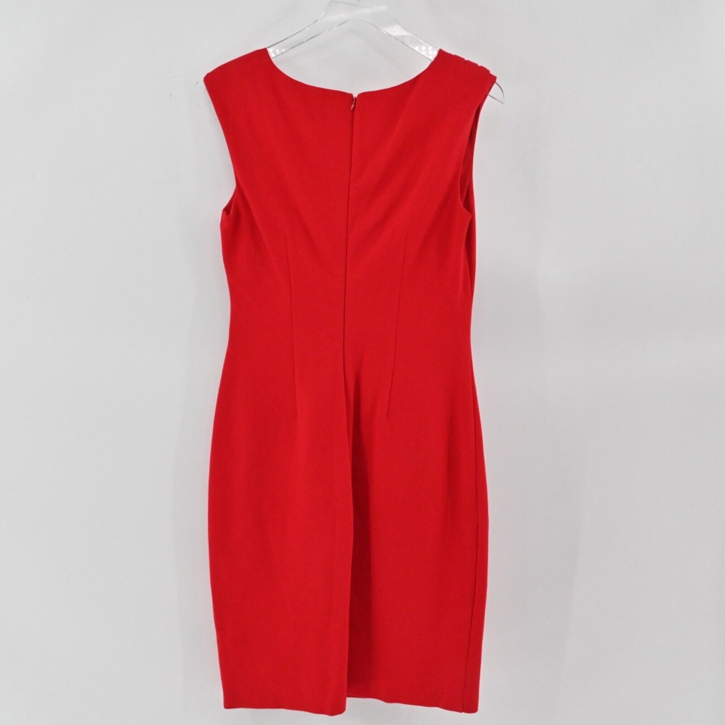 Vtg CACHE Dress Womens Sz 10 Sheath Red Asymmetric Neckline Ruched Office Career