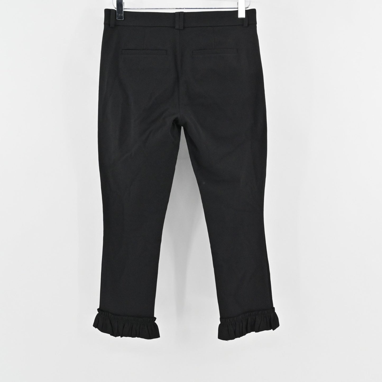 Anthropologie Cartonnier Womens Black Pants Size 2 Ruffle Hem Cropped Capri