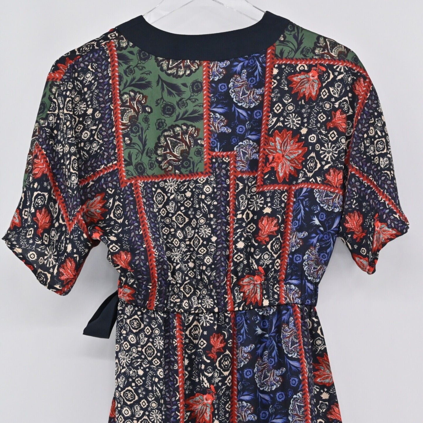 ZARA Dress Womens Sz Small Floral Wrap Mini Patchwork Boho Kimono Dolman Sleeve