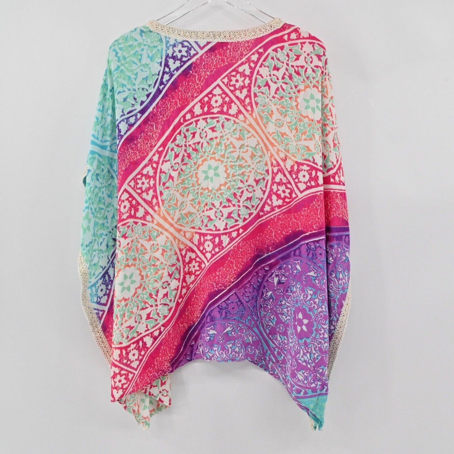 CHICOS Top Womens Size SM Kaleidoscope Medallion V Neck Poncho Style Tunic Boho