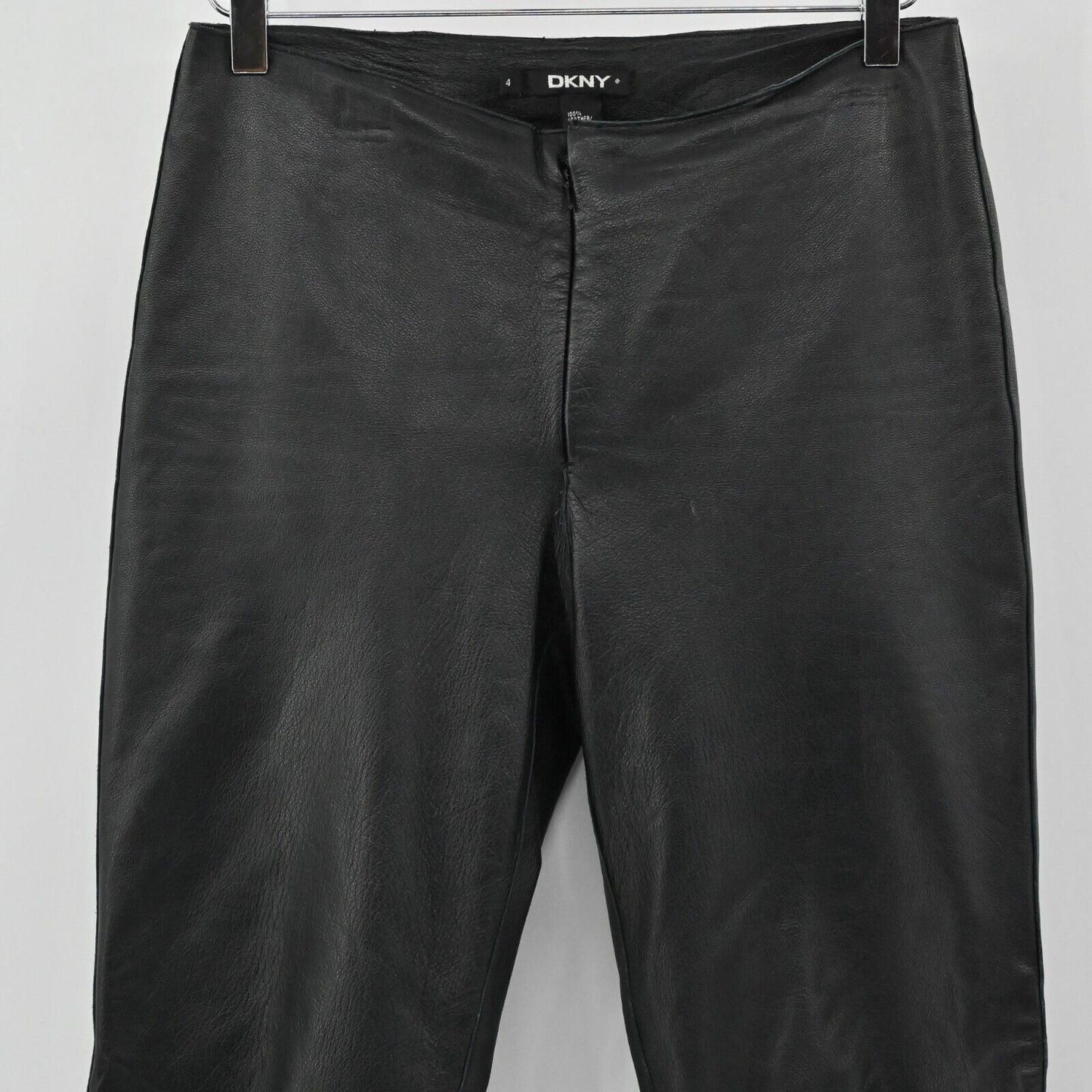 DKNY Pants Womens Size 4 Solid Black Genuine Leather Mid Rise Classic Boot Cut