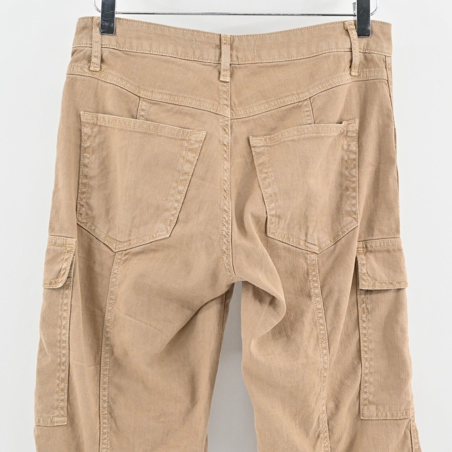 AMO Ellen Womens Pants Size 25 Straight Cargo Pocket Trouser Tan Linen Blend
