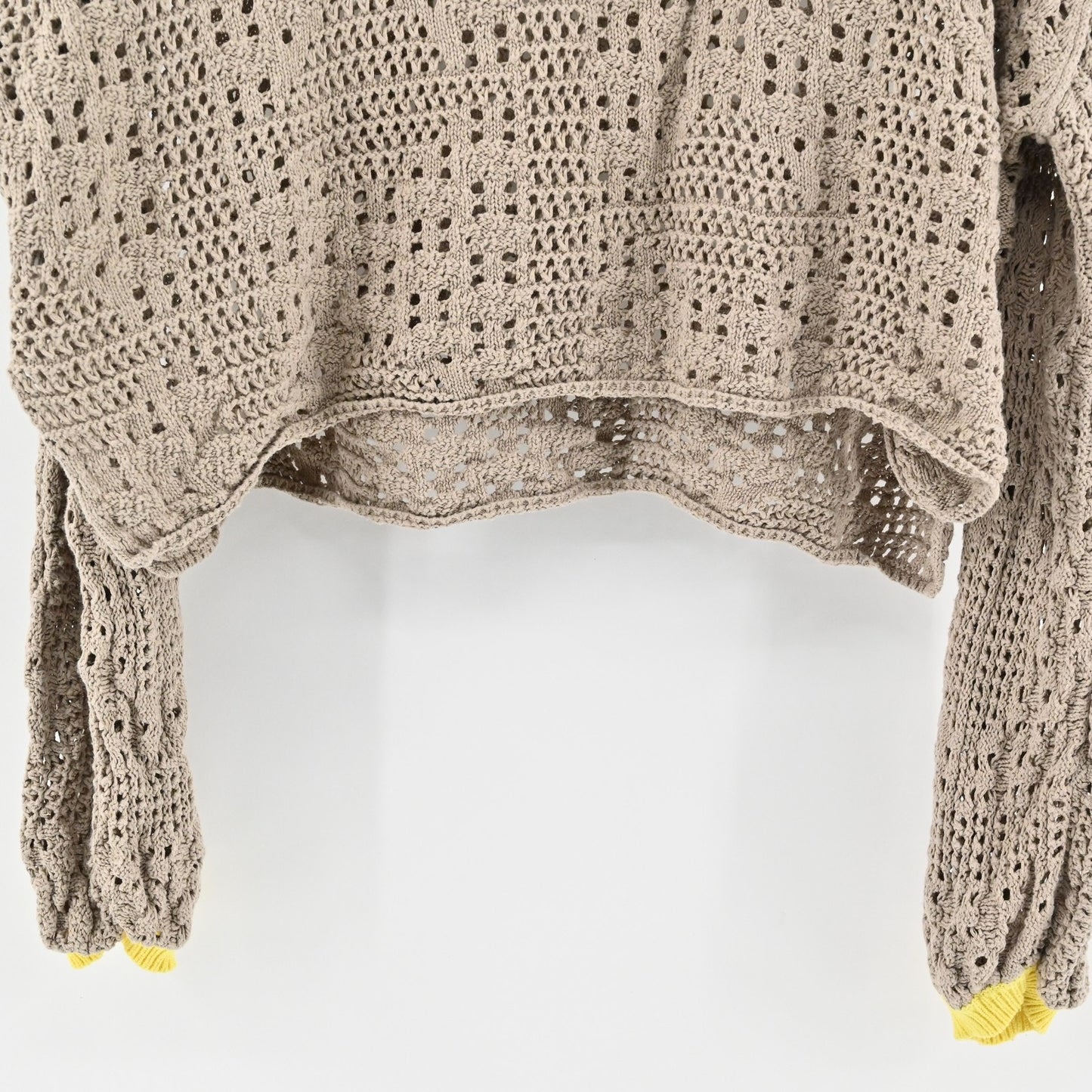 Free People Sweater Womens Large Tan Yellow Open Knit Pullover Boho Lightweight