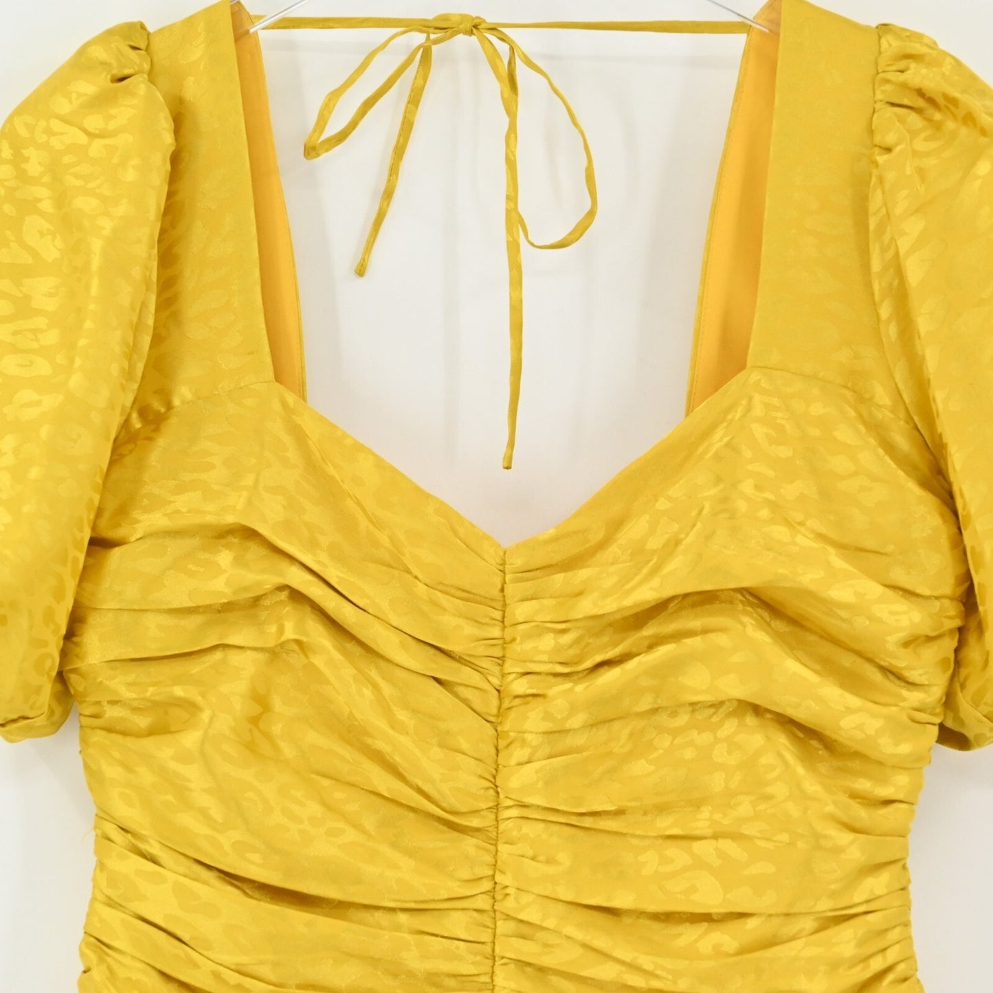 ADELYN RAE Womens Nissa Puff Sleeve Dress Size M Yellow Jacquard Honeycomb NEW