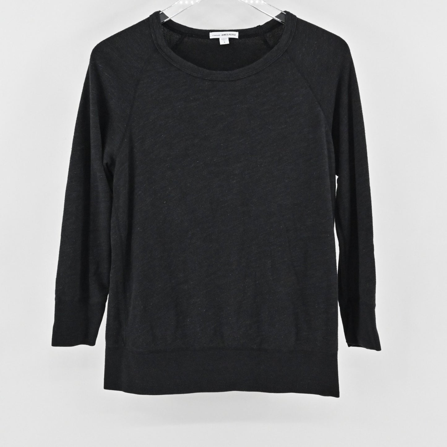 James Perse Womens Vintage Fleece Raglan Sweatshirt Size L Standard Black Casual