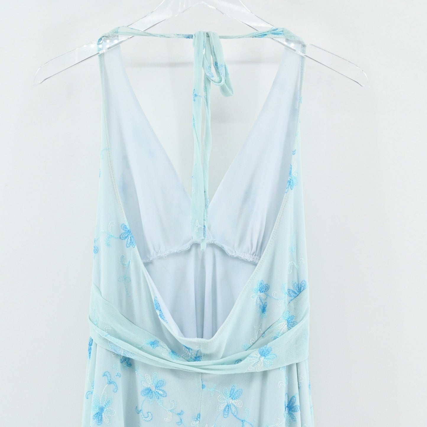 Vtg Y2k Fairycore Babydoll Dress Size S Ethereal Blue Floral Handkerchief Halter