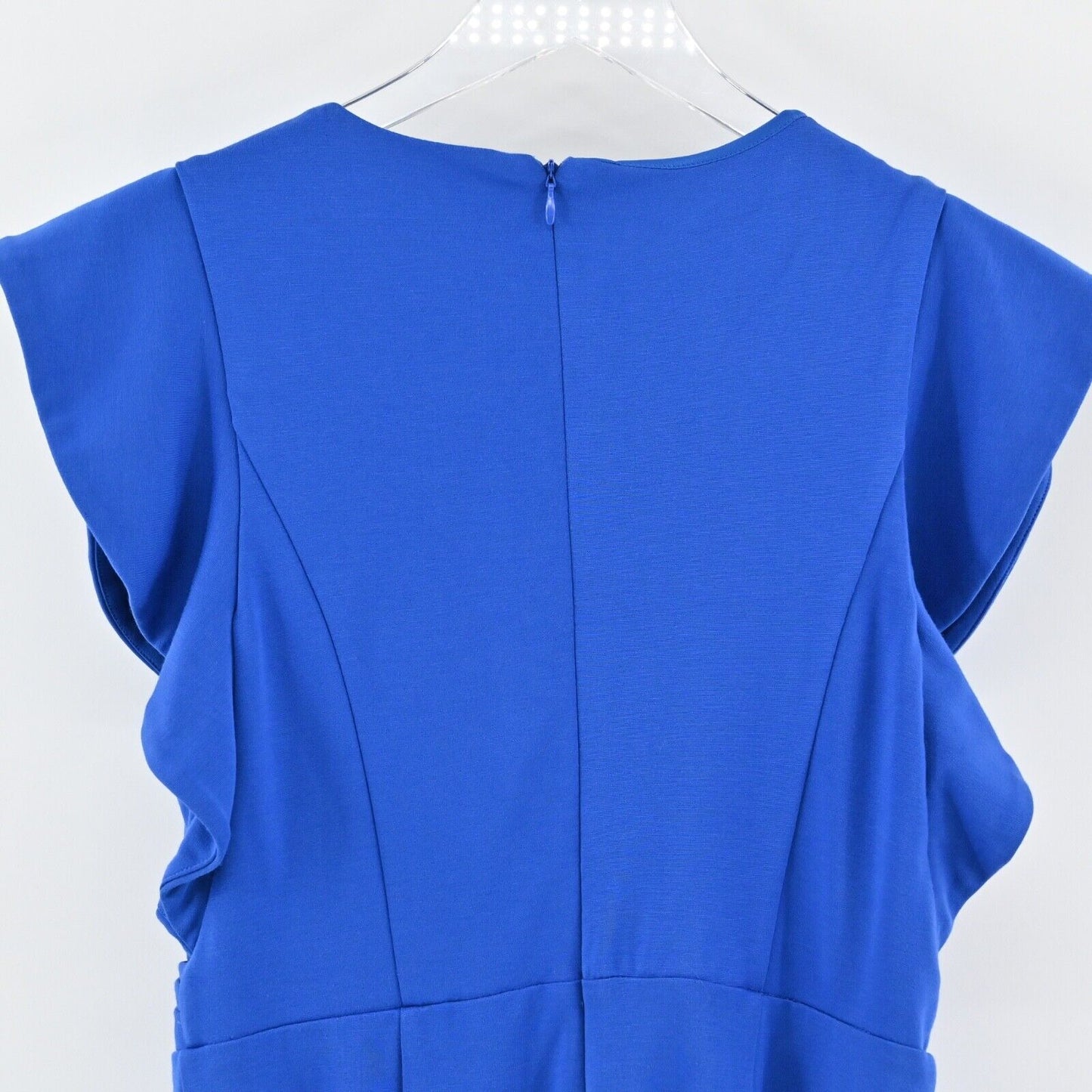 H by HALSTON Dress Sz 6 Blue Ruffle Flutter Sleeve Faux Wrap V Neck Jersey Shift