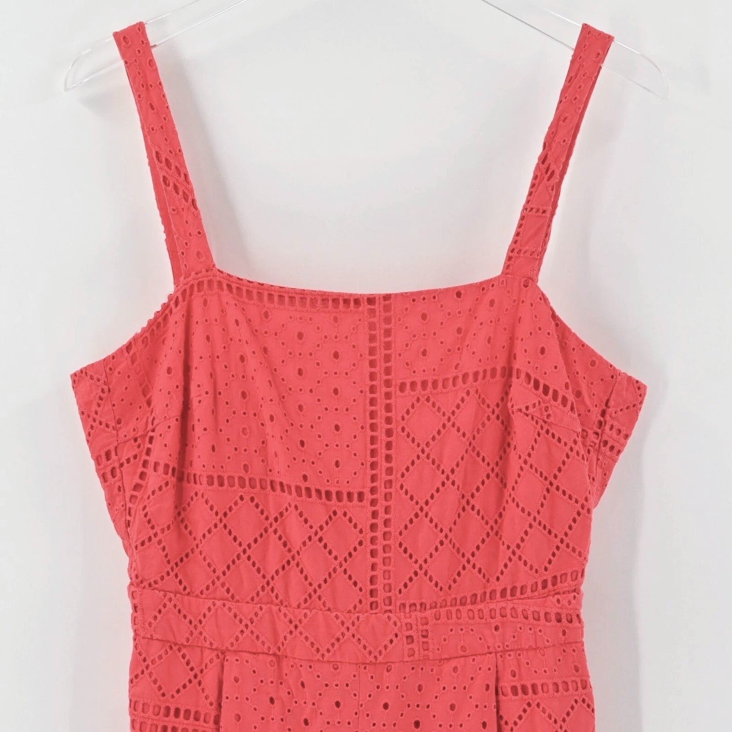 PARKER Womens Ashton Jumpsuit Sz 4 Red Eyelet Sleeveless Crop Slit Wide Leg